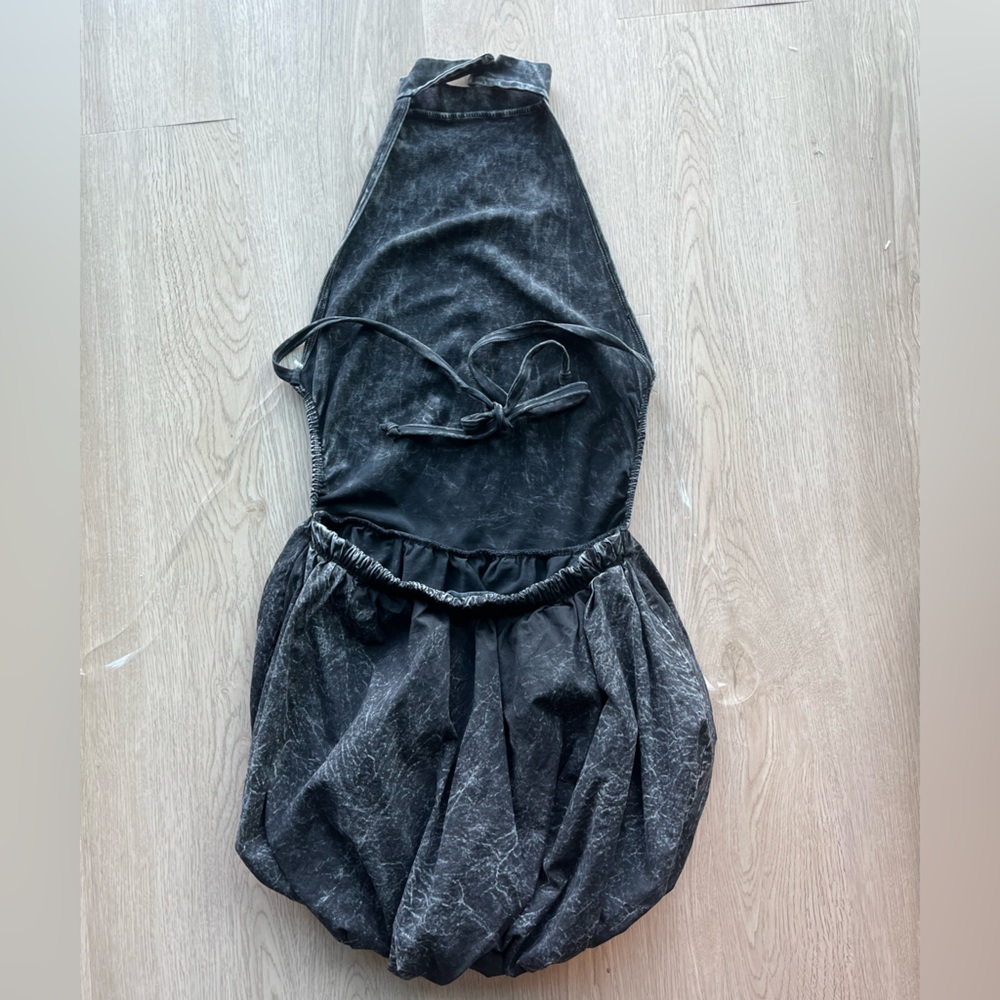 AKIRA Black Mineral-Wash Halter Bubble Mini Dress - Picture 3 of 5